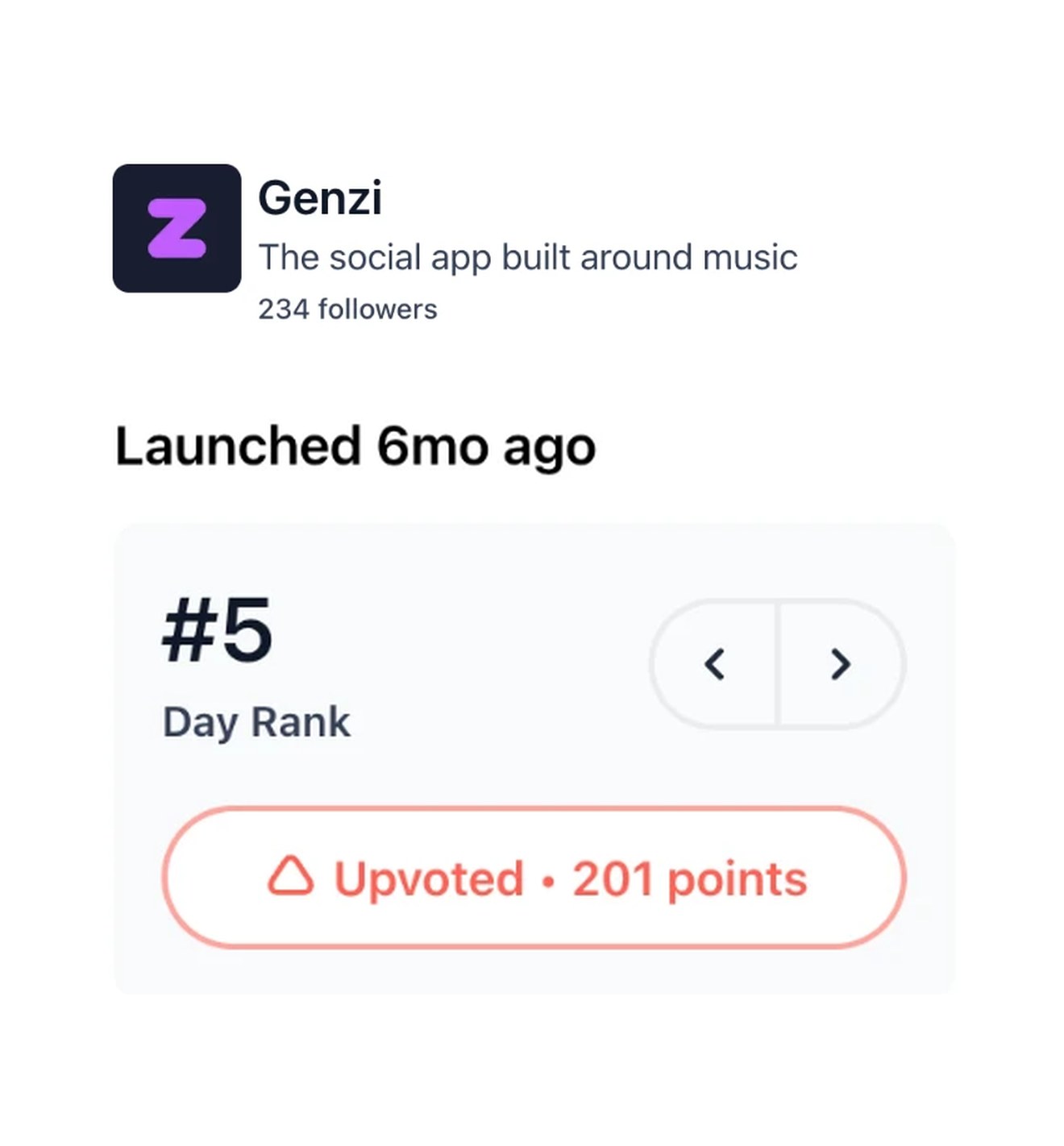Genzi on Product Hunt: #5 Day Rank with 201 upvotes